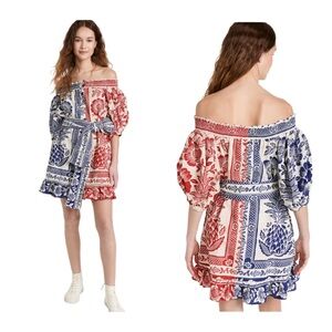 Farm Rio Mixed Pineapple Garden Mini Dress Off Shoulder Small Oversized $195 NWT